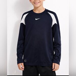 Nike Youth XL Navy White Long Sleeve Athletic Jersey Dri-Fit GUC